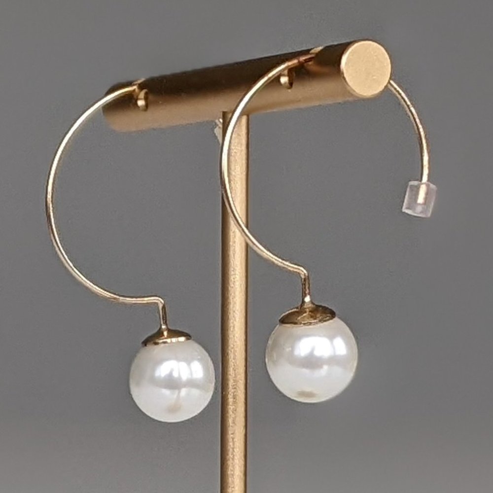 Faux Pearl & Gold Hoop Drop Earrings